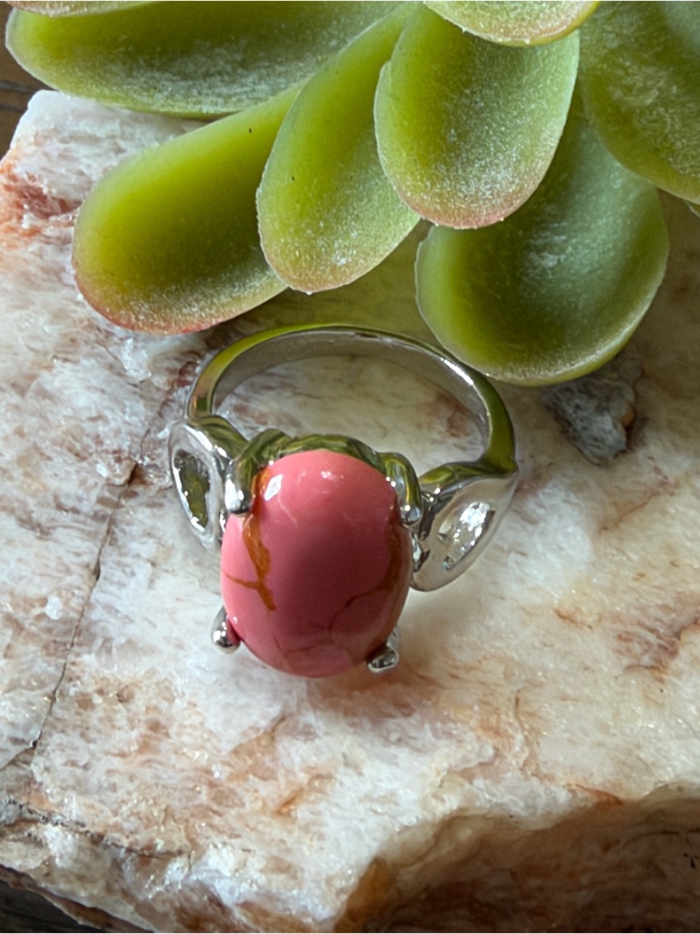 Pink Stone Silver Ring - Women's Fashion Ring size 5